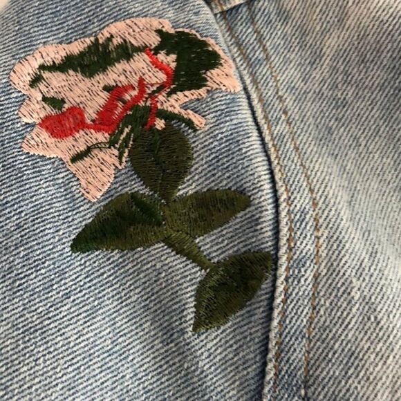 Olviaceous Floral Embroidered Faded Denim Jacket - Picture 6 of 8